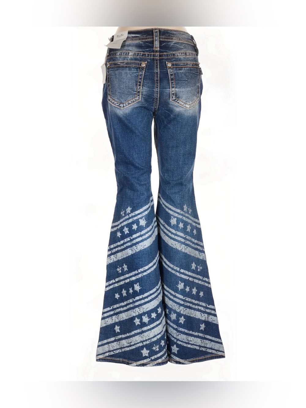 Miss Me Blue Washed Flare Jeans with Star Stripe Print - Picture 2 of 13